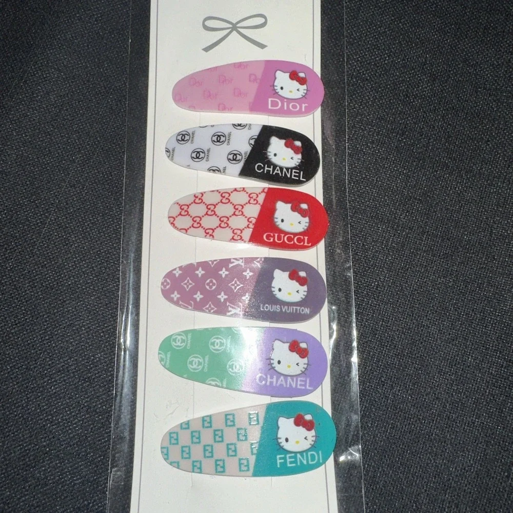 Hello Kitty Hair Barrettes 6 New in Pack Designer Names Hair Clips - Lot Of 3